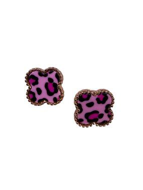 Park Lane Womens Pink Black Leopard Print Stud Earrings Rose Gold Tone Gift Set